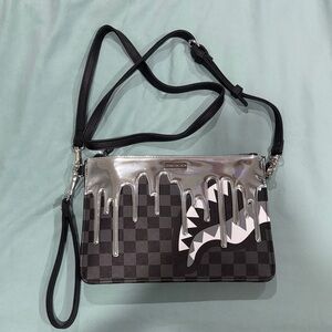 Sprayground Metallic Silver and Black Crossbody Bag